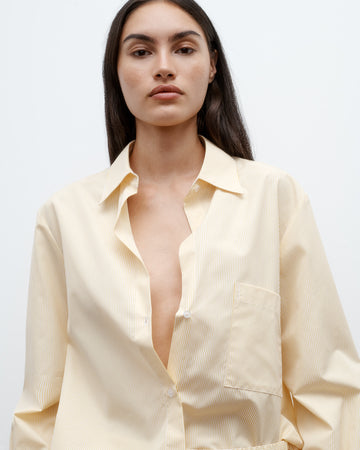 TWP Ivory / yellow Next Morning Shirt in Cotton Banker Stripe view 2