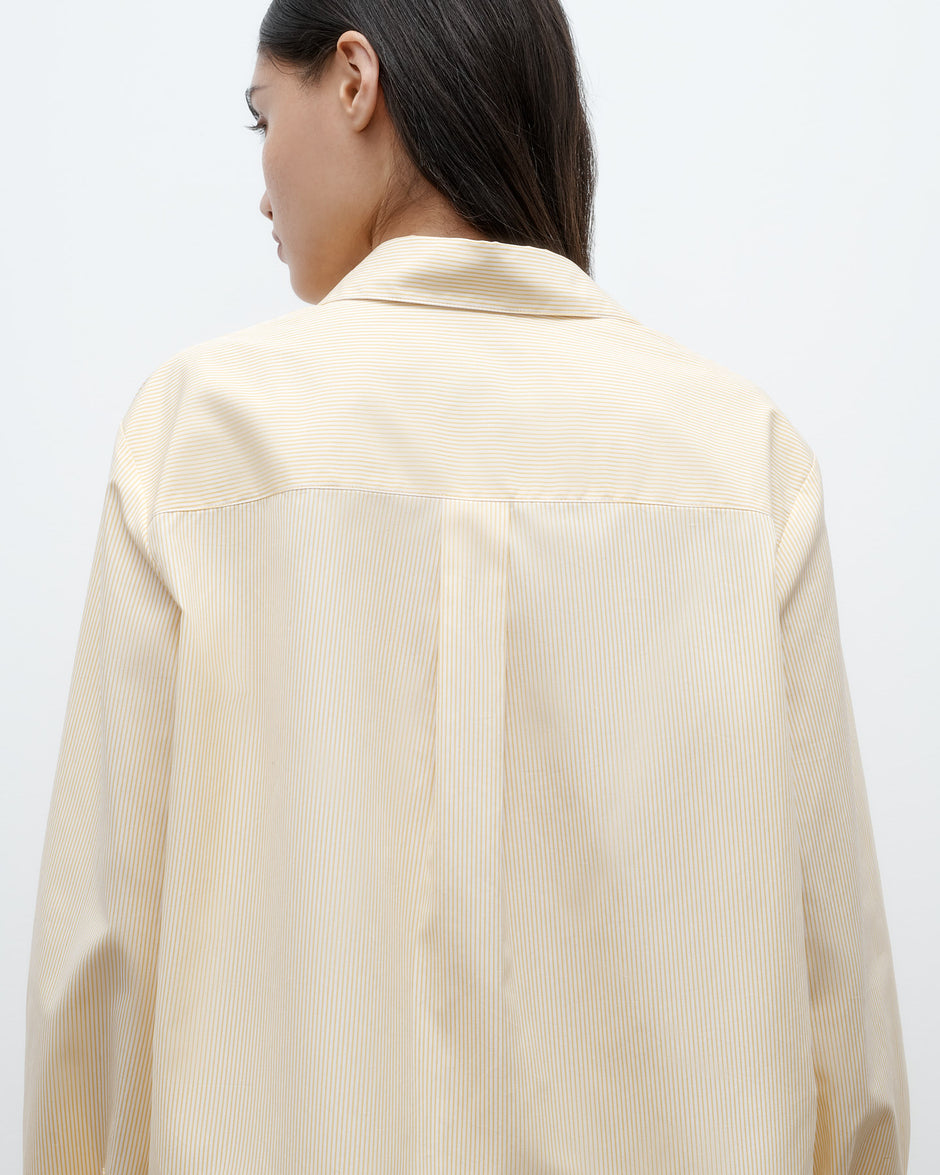 TWP Ivory / yellow Next Morning Shirt in Cotton Banker Stripe view 6