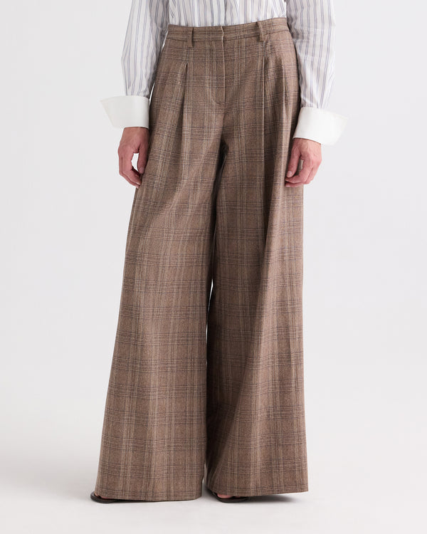 TWP Brown multi Avery Pant in Glen Plaid Wool Flannel view 2