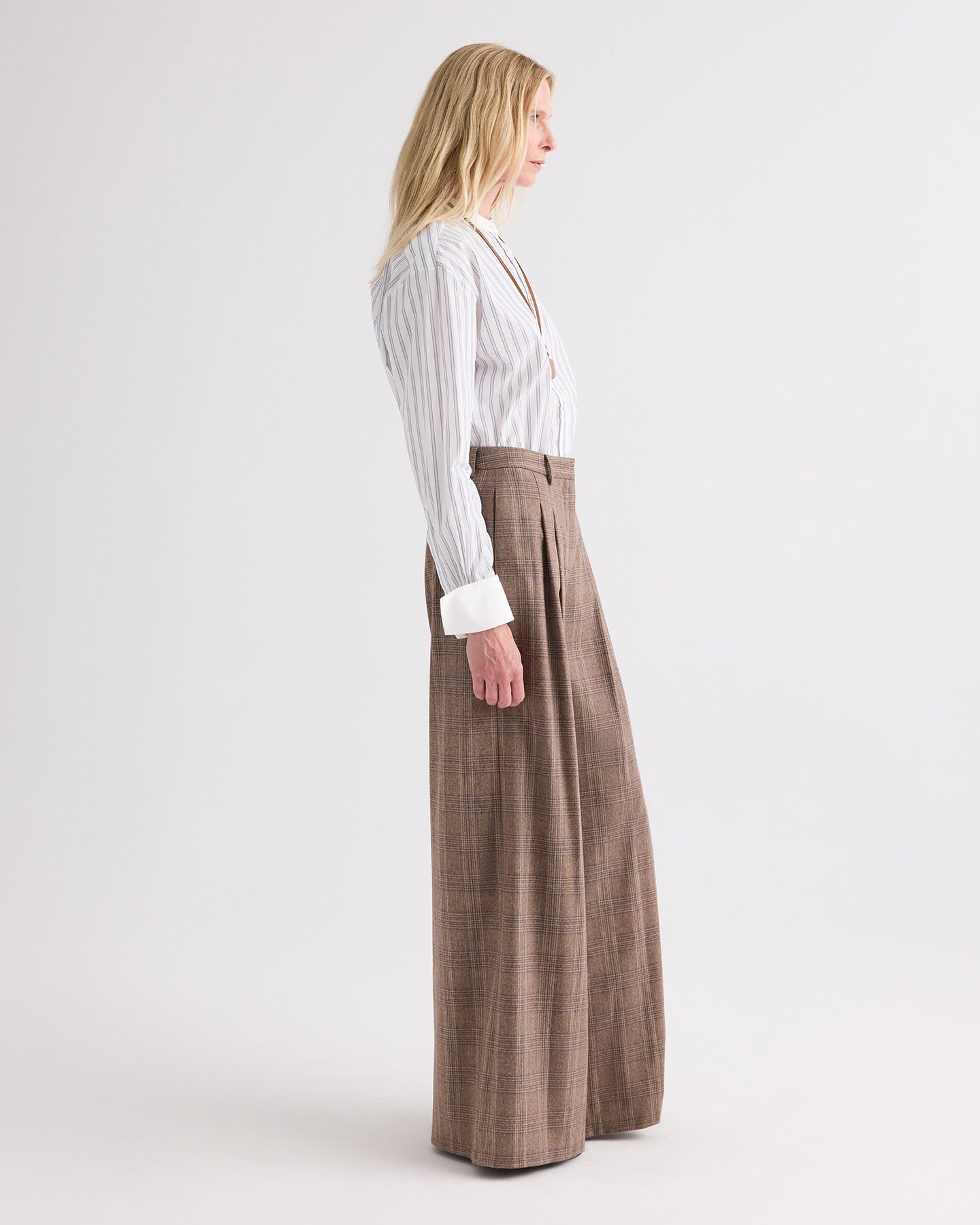 TWP Brown multi Avery Pant in Glen Plaid Wool Flannel view 4