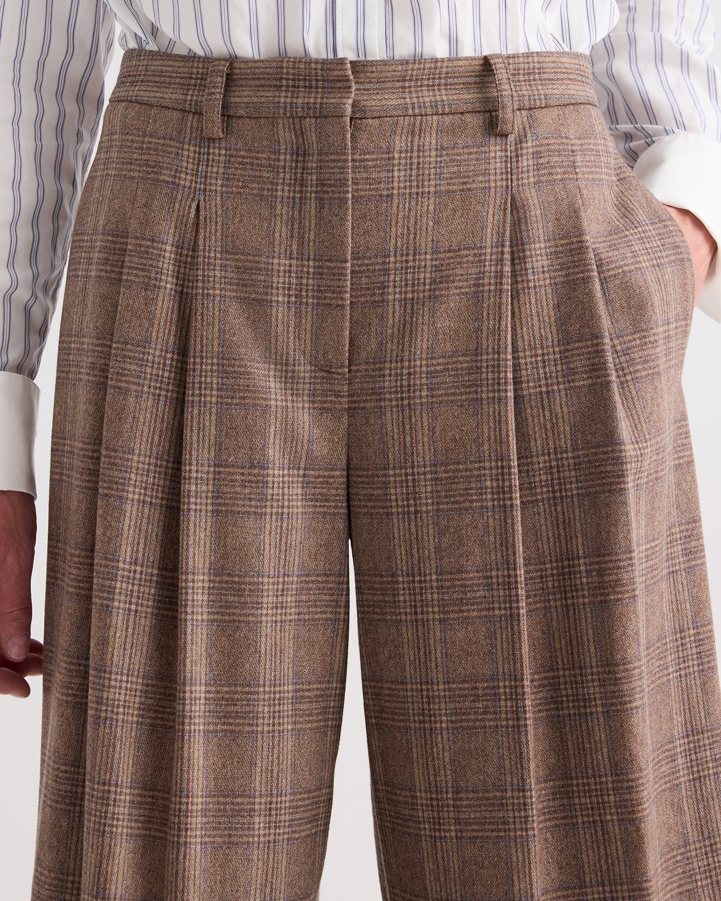 TWP Brown multi Avery Pant in Glen Plaid Wool Flannel view 3