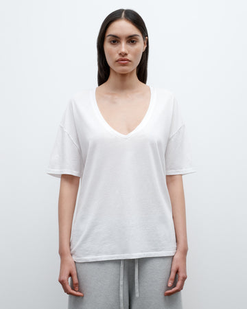 TWP White Deep V Tee in Supima Cotton view 2