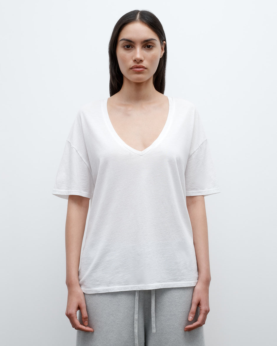TWP White Deep V Tee in Supima Cotton view 2