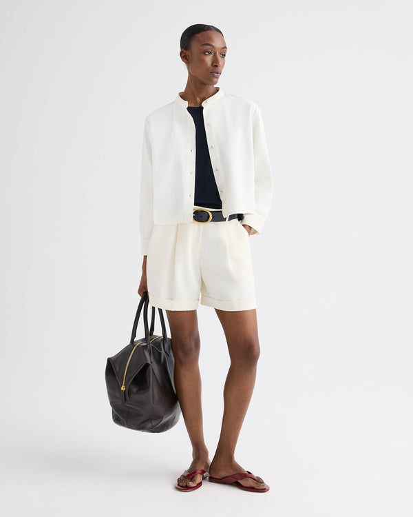 TWP Bone Cisco Short in Coated Viscose Linen view 1