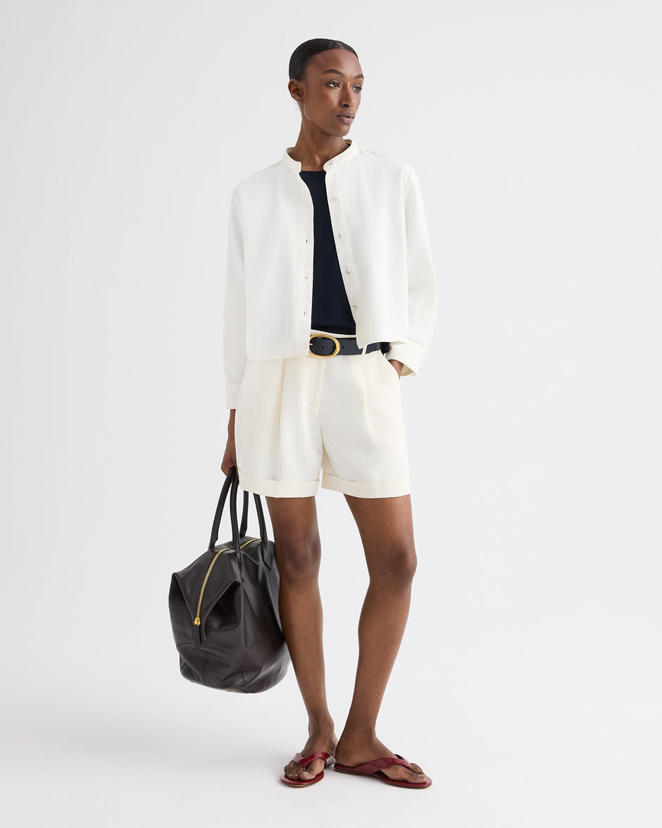 TWP Bone Cisco Short in Coated Viscose Linen view 1