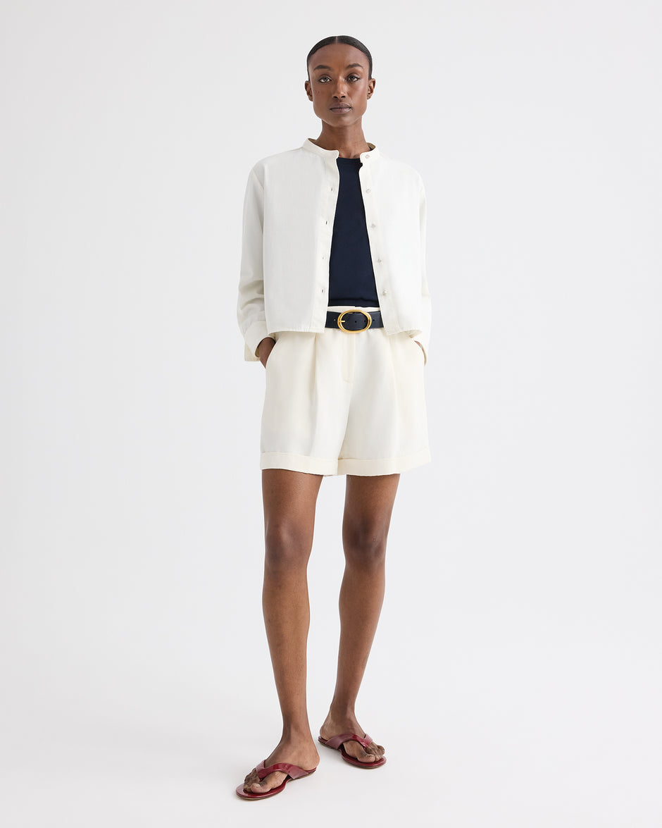 TWP Bone Cisco Short in Coated Viscose Linen view 3