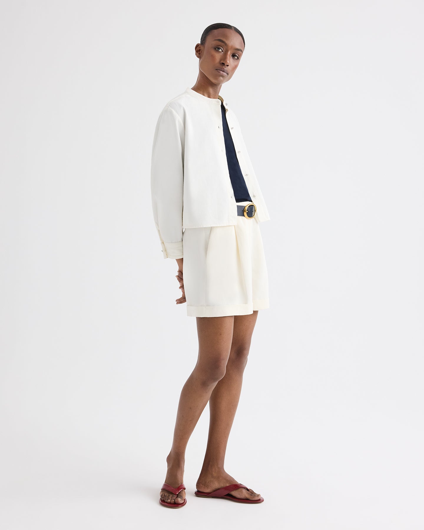 TWP Bone Cisco Short in Coated Viscose Linen view 4
