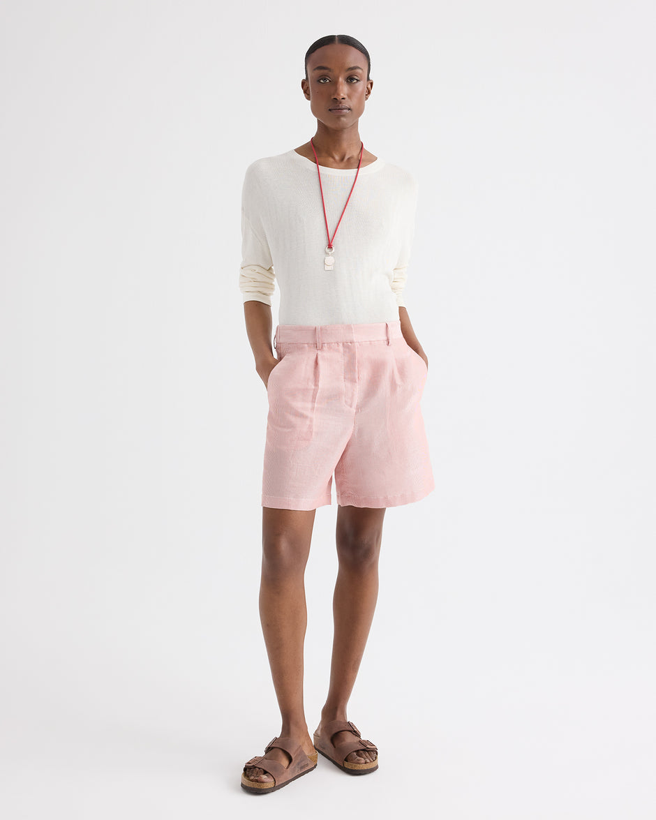 TWP White / red Henry St Short in Cotton Stripes view 3