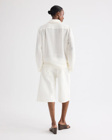 TWP White Boxy Relaxed Shorts in Denim view 4