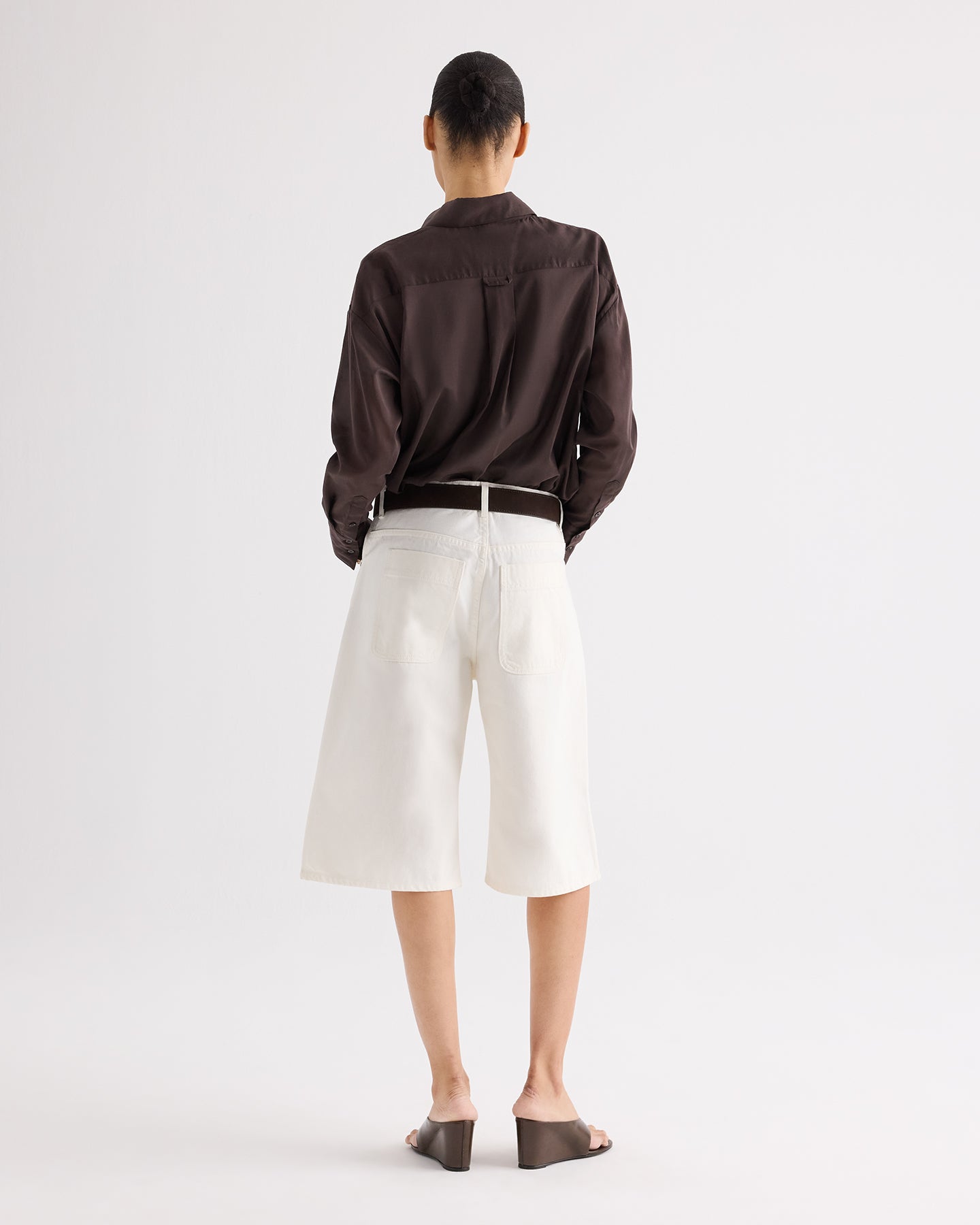 TWP White Boxy Relaxed Shorts With Crystal Clusters in Denim view 5