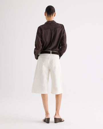 TWP White Boxy Relaxed Shorts With Crystal Clusters in Denim view 5