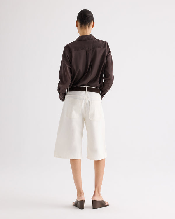 TWP White Boxy Relaxed Shorts With Crystal Clusters in Denim view 5