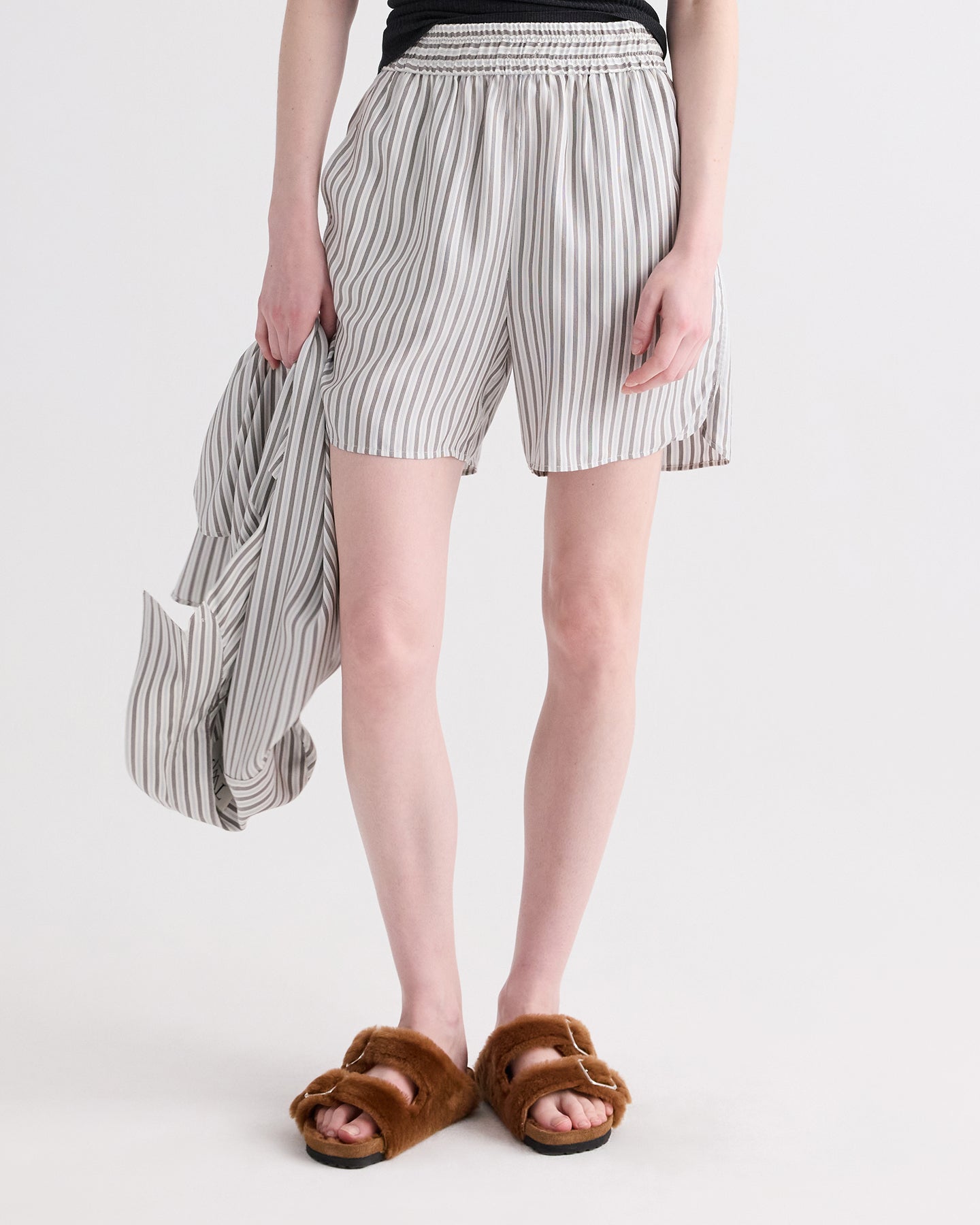 TWP Ivory / turkish coffee His Trunks Shorts in Evening Stripe on Silk view 2
