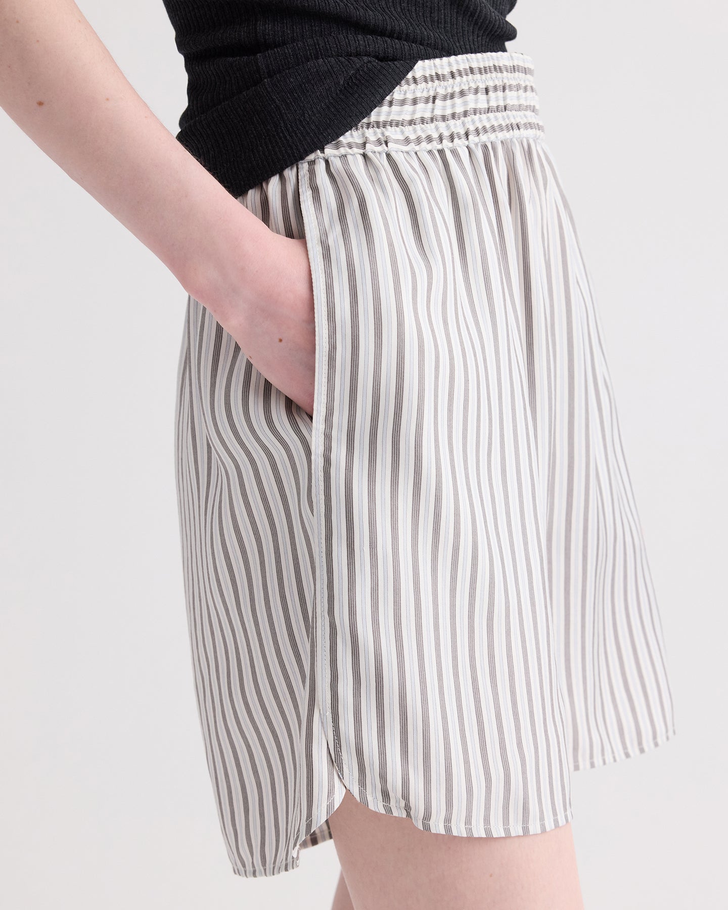 TWP Ivory / turkish coffee His Trunks Shorts in Evening Stripe on Silk view 3