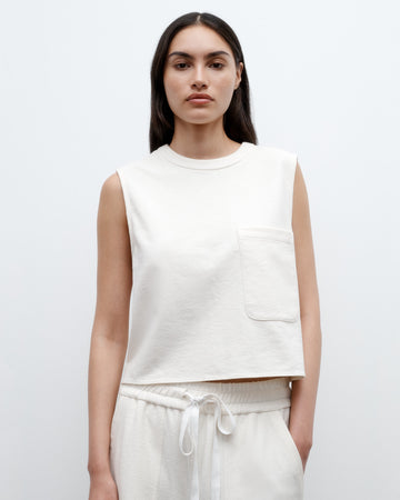 TWP Ivory Cropped Muscle Tank in French Terry view 1