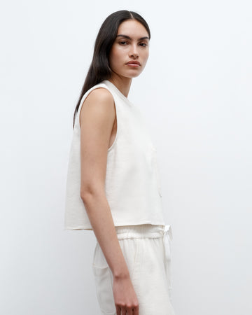 TWP Ivory Cropped Muscle Tank in French Terry view 1