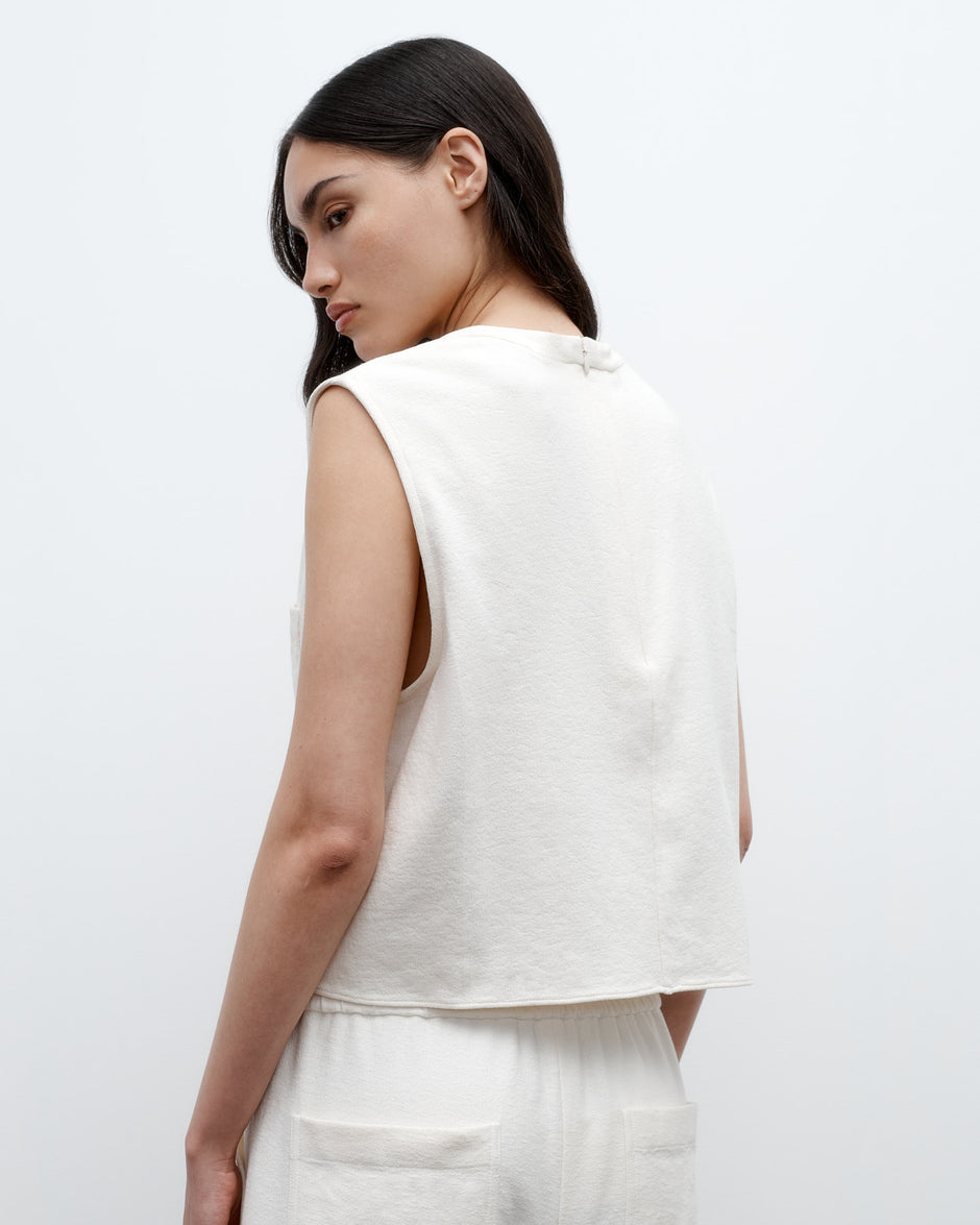 TWP Ivory Cropped Muscle Tank in French Terry view 1