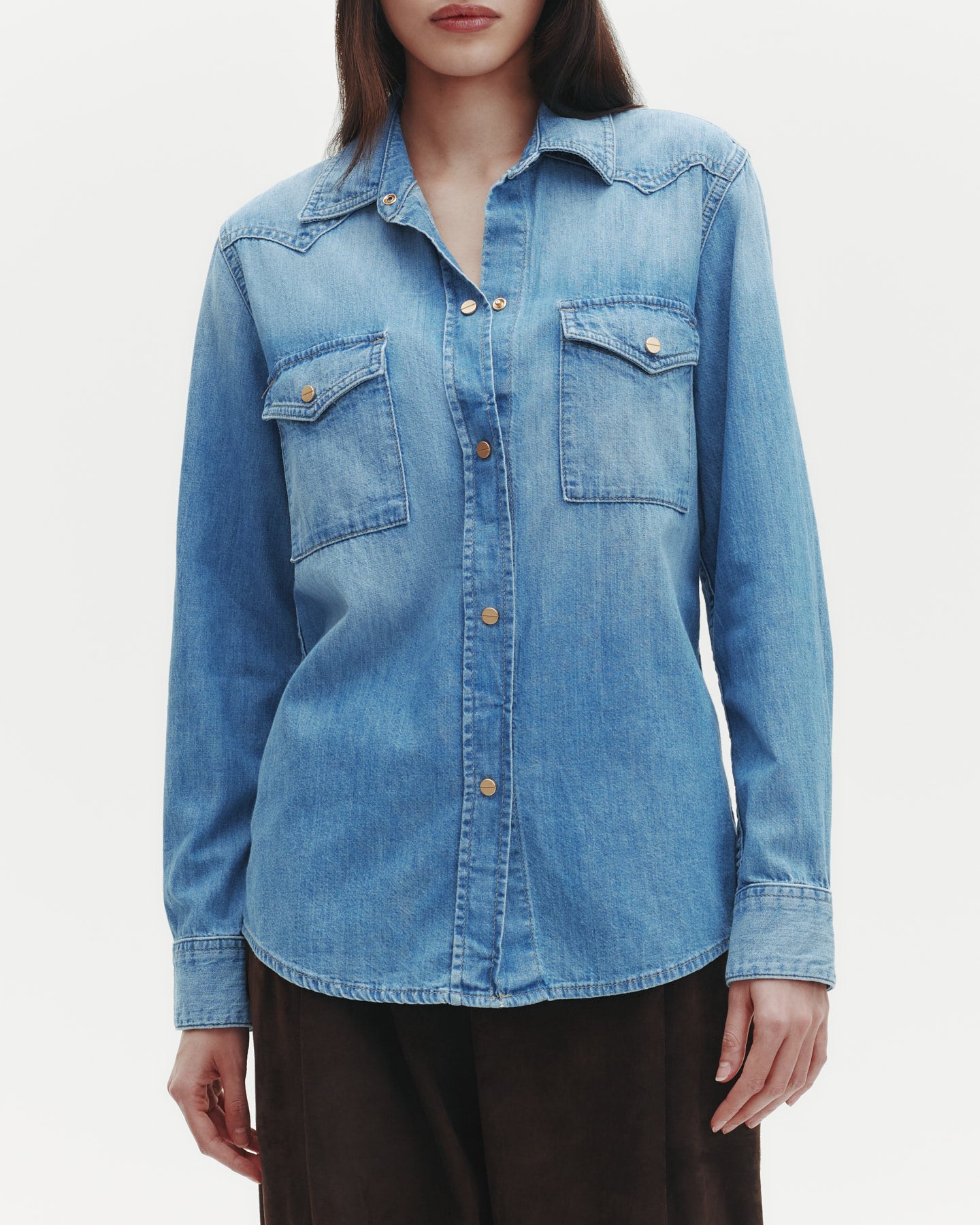 TWP Vintage wash Cowboy Take Me Away Shirt in Denim Shirting view 2
