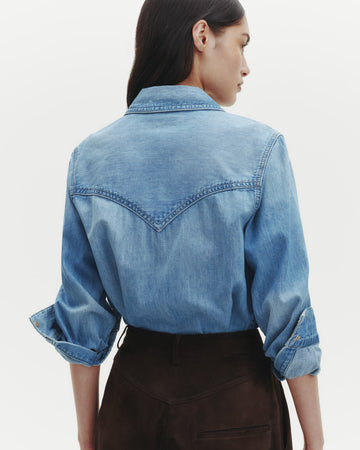 TWP Vintage wash Cowboy Take Me Away Shirt in Denim Shirting view 1