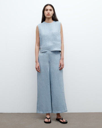 TWP Light indigo Cropped Howard in Lightweight Washed Hemp Denim view 1