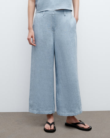 TWP Light indigo Cropped Howard in Lightweight Washed Hemp Denim view 2