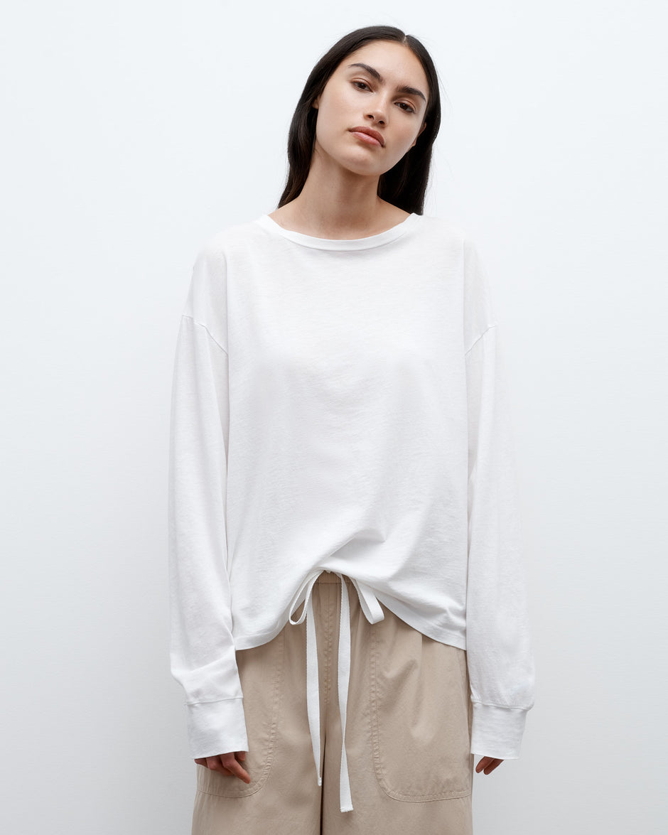 TWP White Slouchy Long Sleeve in Supima Cotton view 1