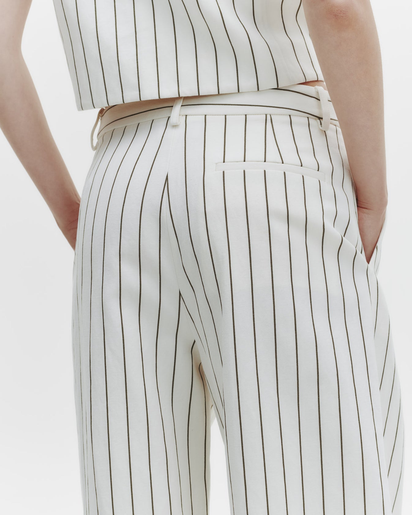 TWP Ivory / chocolate Greenwich Avenue Pant in Linen Stripe view 5