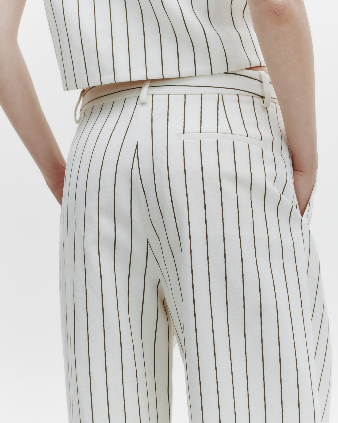 TWP Ivory / chocolate Greenwich Avenue Pant in Linen Stripe view 5