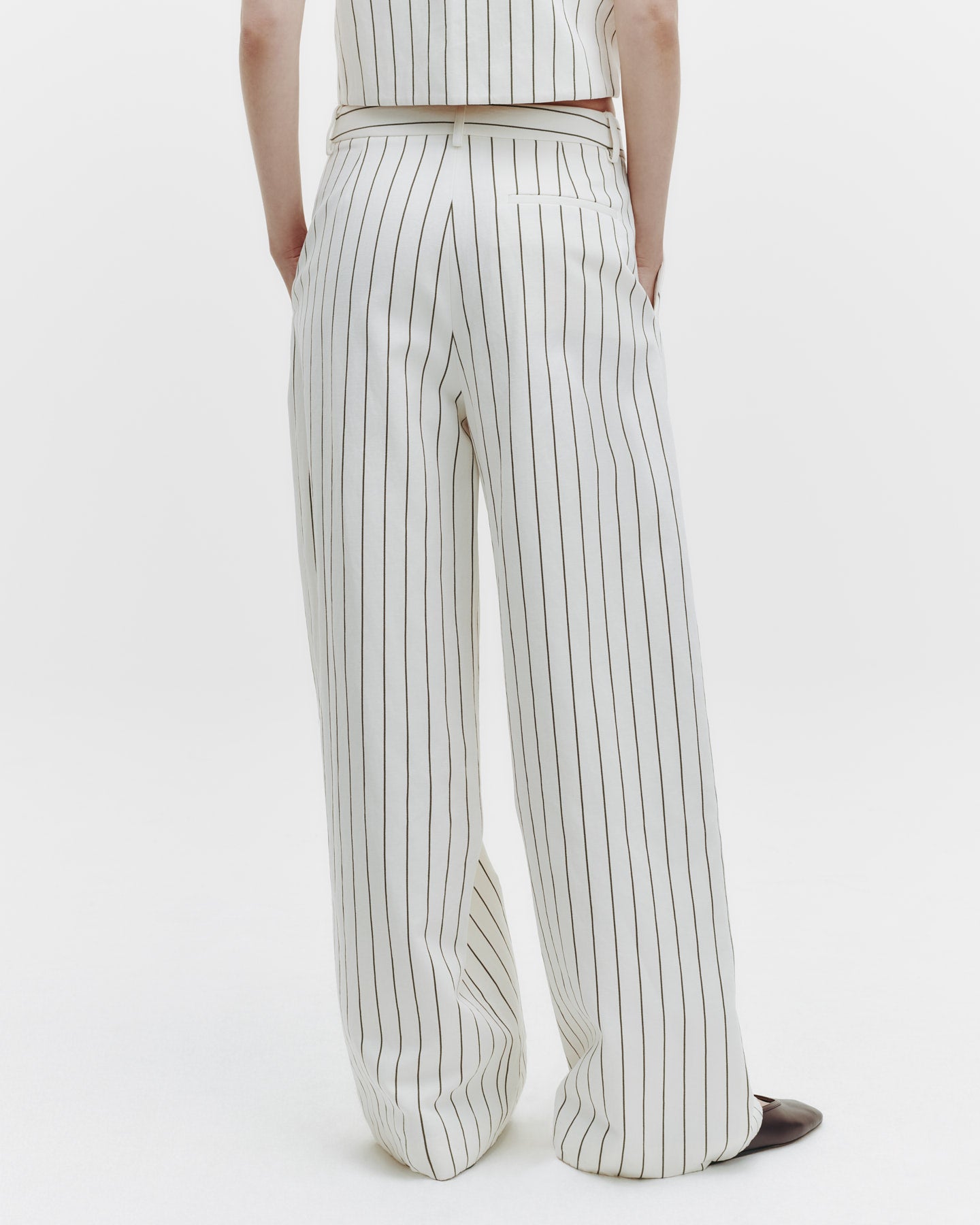TWP Ivory / chocolate Greenwich Avenue Pant in Linen Stripe view 4
