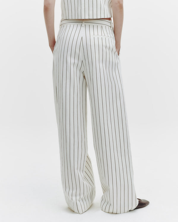 TWP Ivory / chocolate Greenwich Avenue Pant in Linen Stripe view 4