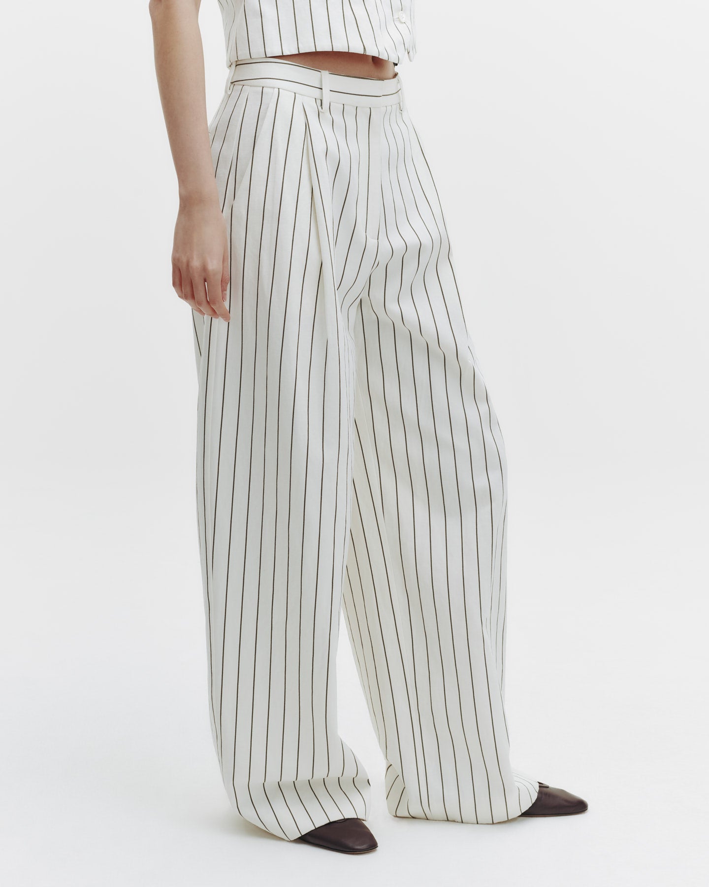 TWP Ivory / chocolate Greenwich Avenue Pant in Linen Stripe view 3