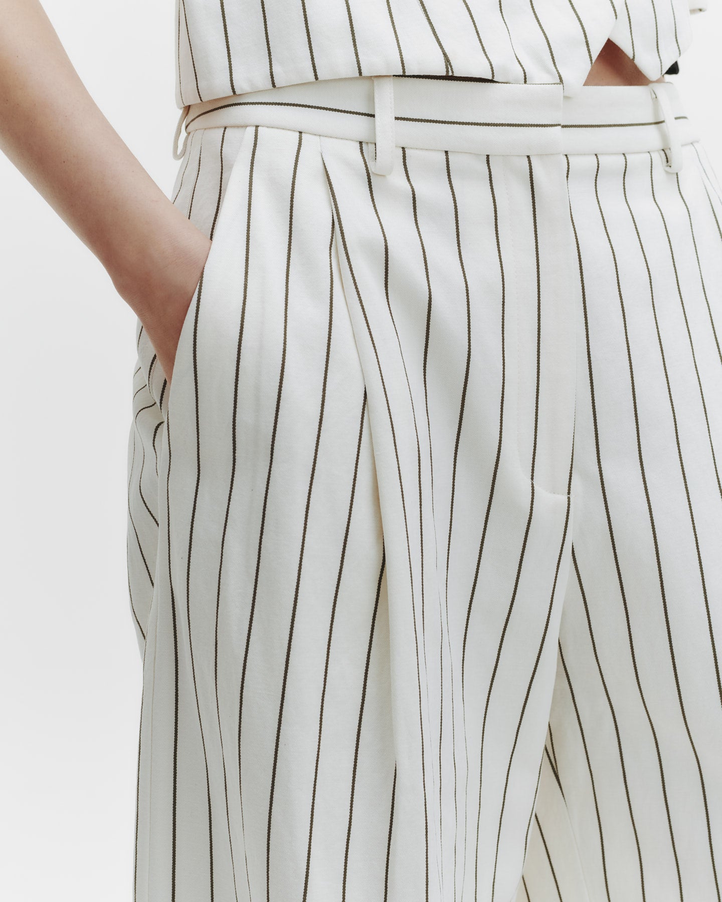 TWP Ivory / chocolate Greenwich Avenue Pant in Linen Stripe view 2