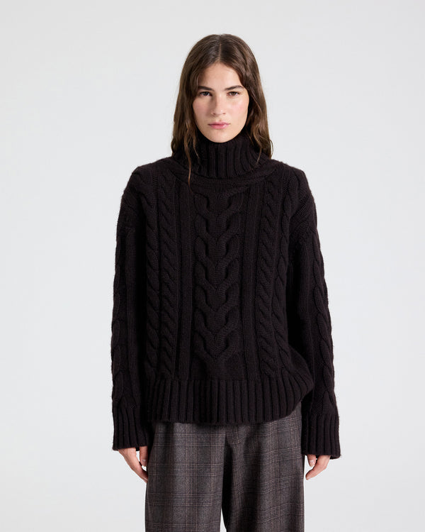 TWP Dark brown Traveling T Neck Sweater in Cashmere view 1
