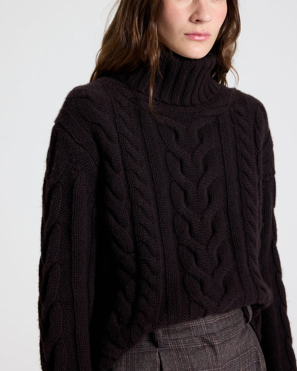 TWP Dark brown Traveling T Neck Sweater in Cashmere view 2