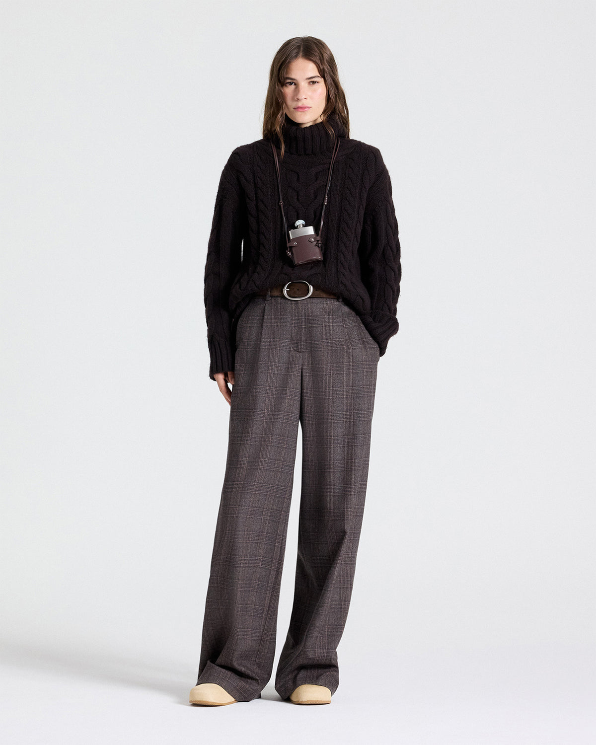 TWP Dark brown Traveling T Neck Sweater in Cashmere view 3