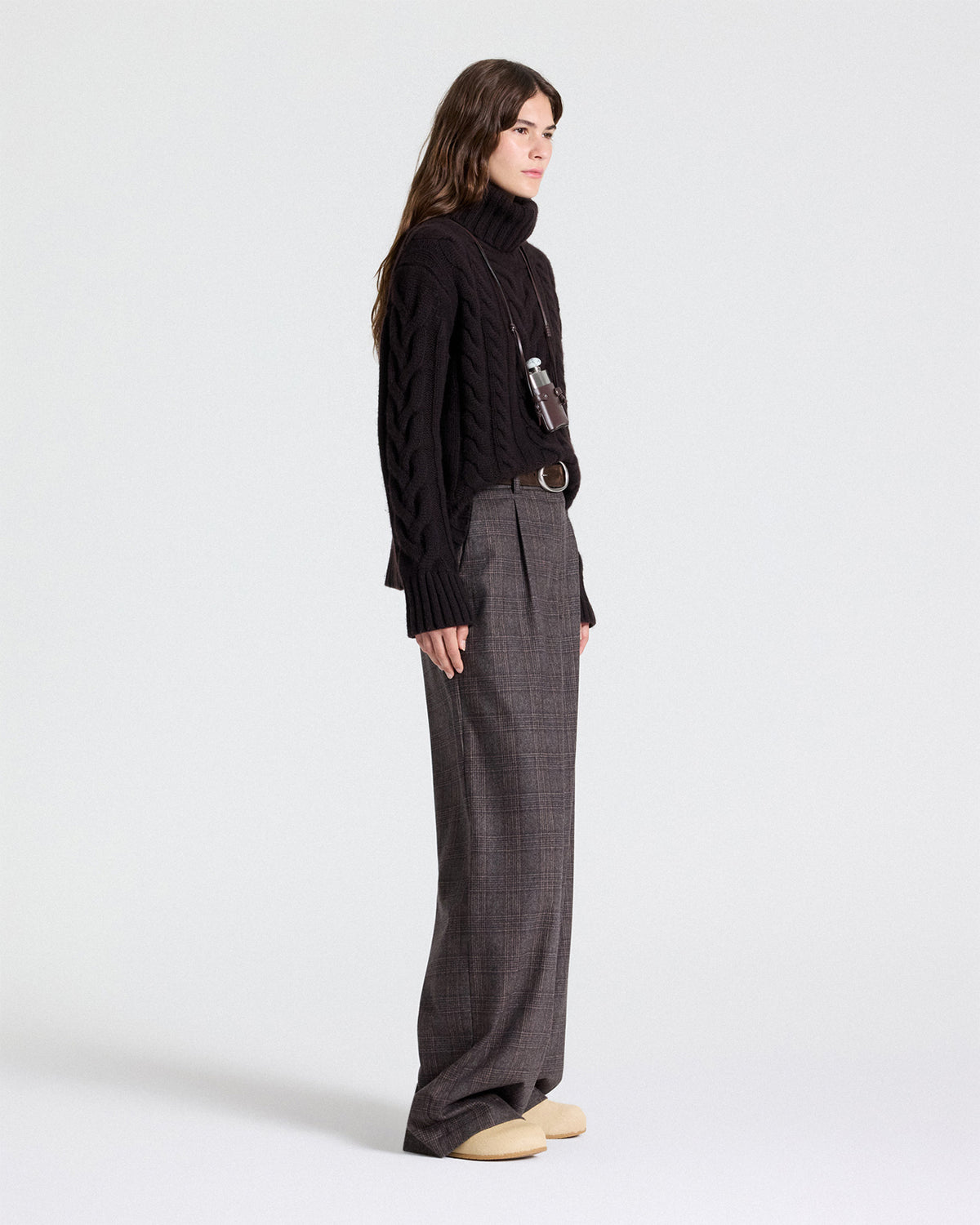 TWP Dark brown Traveling T Neck Sweater in Cashmere view 4
