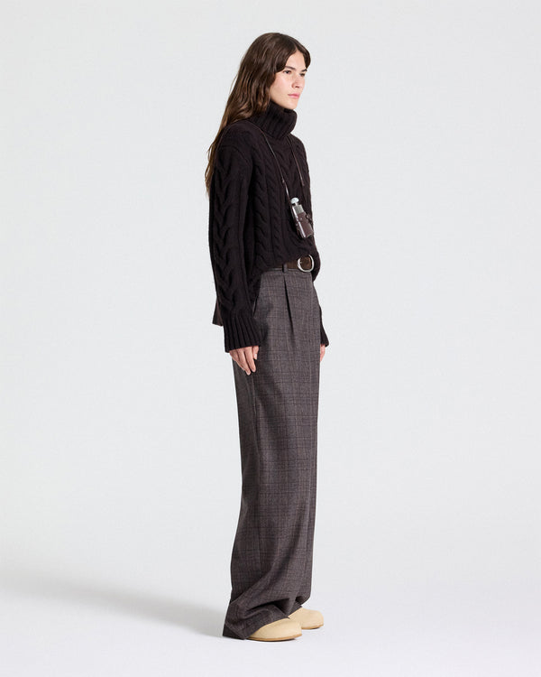 TWP Dark brown Traveling T Neck Sweater in Cashmere view 4