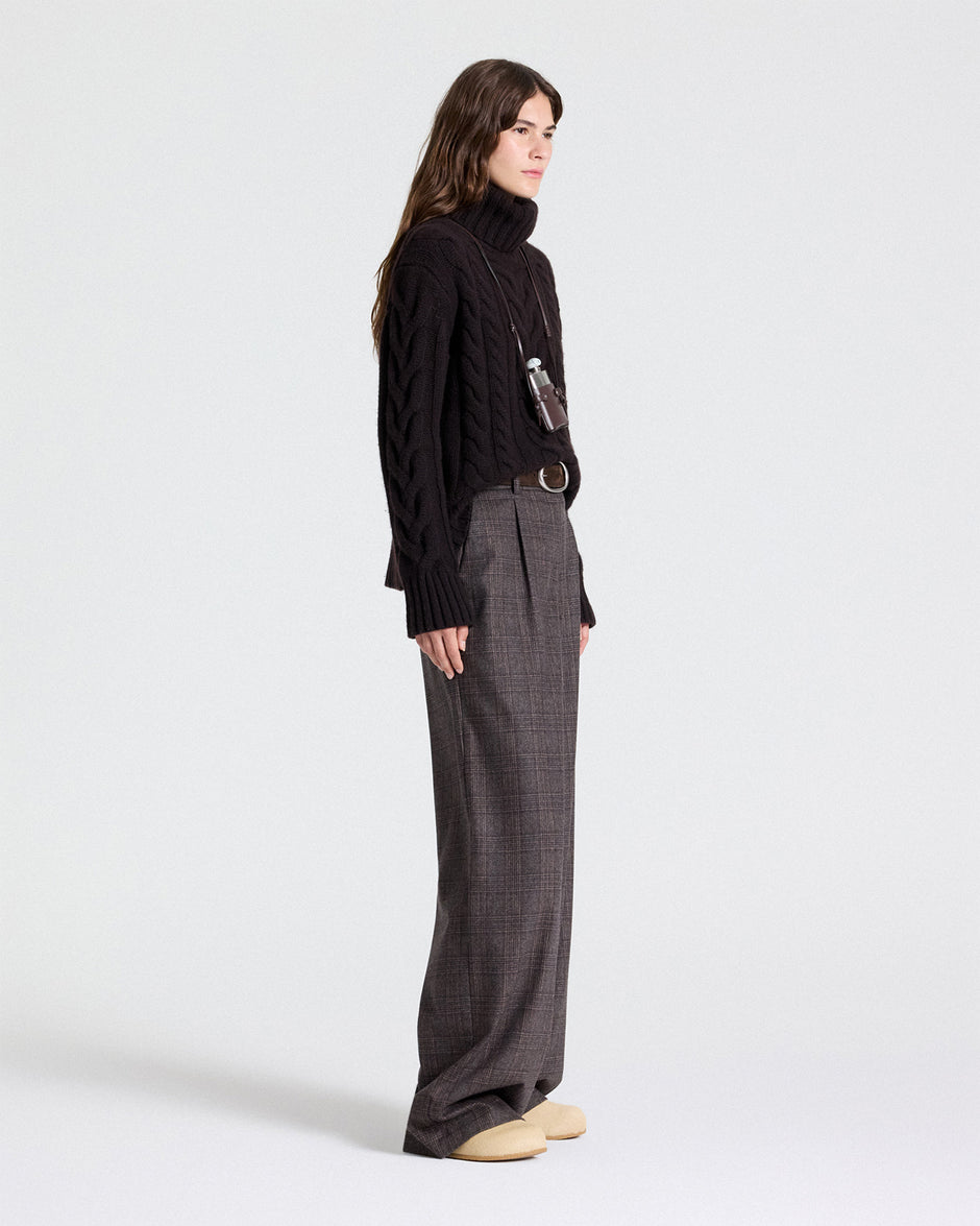 TWP Dark brown Traveling T Neck Sweater in Cashmere view 4