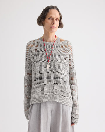 TWP Light grey Wide Neck Long Sleeve Sweater in Linen Silk view 1