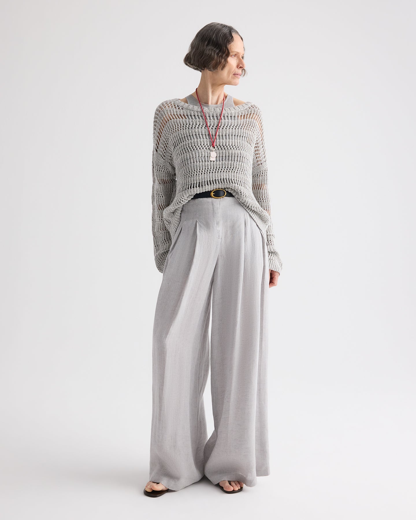 TWP Light grey Wide Neck Long Sleeve Sweater in Linen Silk view 3