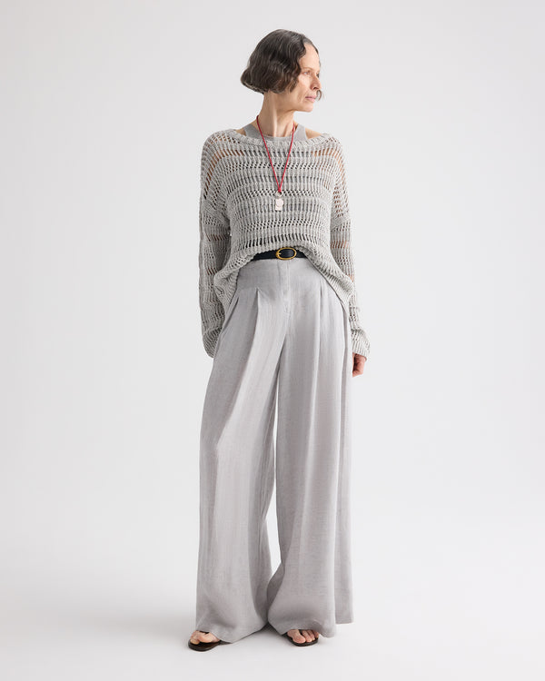 TWP Light grey Wide Neck Long Sleeve Sweater in Linen Silk view 3