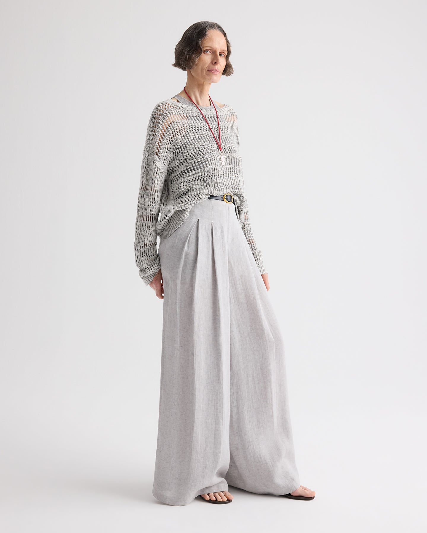 TWP Light grey Wide Neck Long Sleeve Sweater in Linen Silk view 4