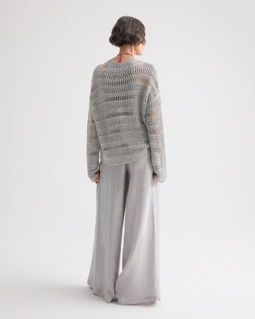 TWP Light grey Wide Neck Long Sleeve Sweater in Linen Silk view 5