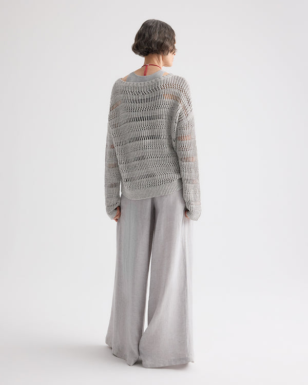 TWP Light grey Wide Neck Long Sleeve Sweater in Linen Silk view 5