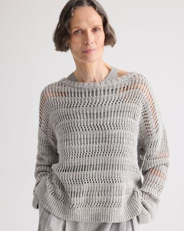 TWP Light grey Wide Neck Long Sleeve Sweater in Linen Silk view 2