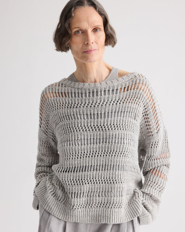 TWP Light grey Wide Neck Long Sleeve Sweater in Linen Silk view 2