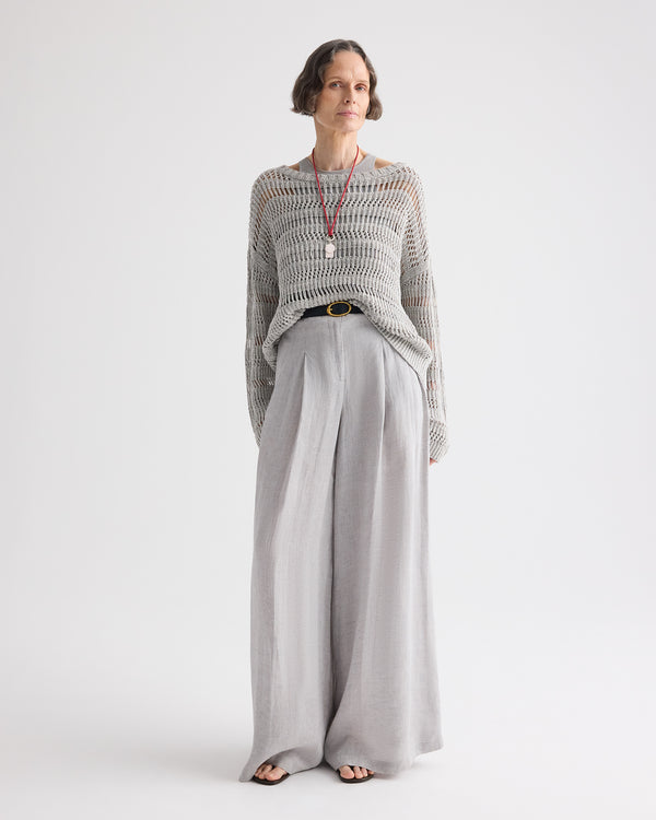 TWP Light grey Wide Neck Long Sleeve Sweater in Linen Silk view 6