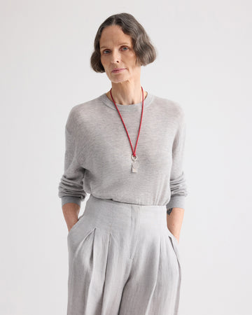TWP Light heather grey Ls Crewneck in Viscose Silk view 2