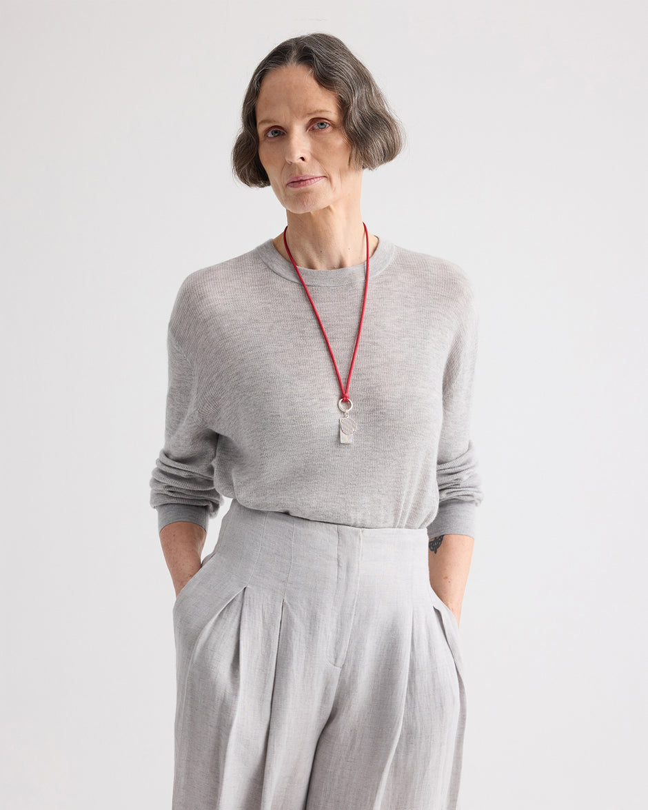 TWP Light heather grey Ls Crewneck in Viscose Silk view 2