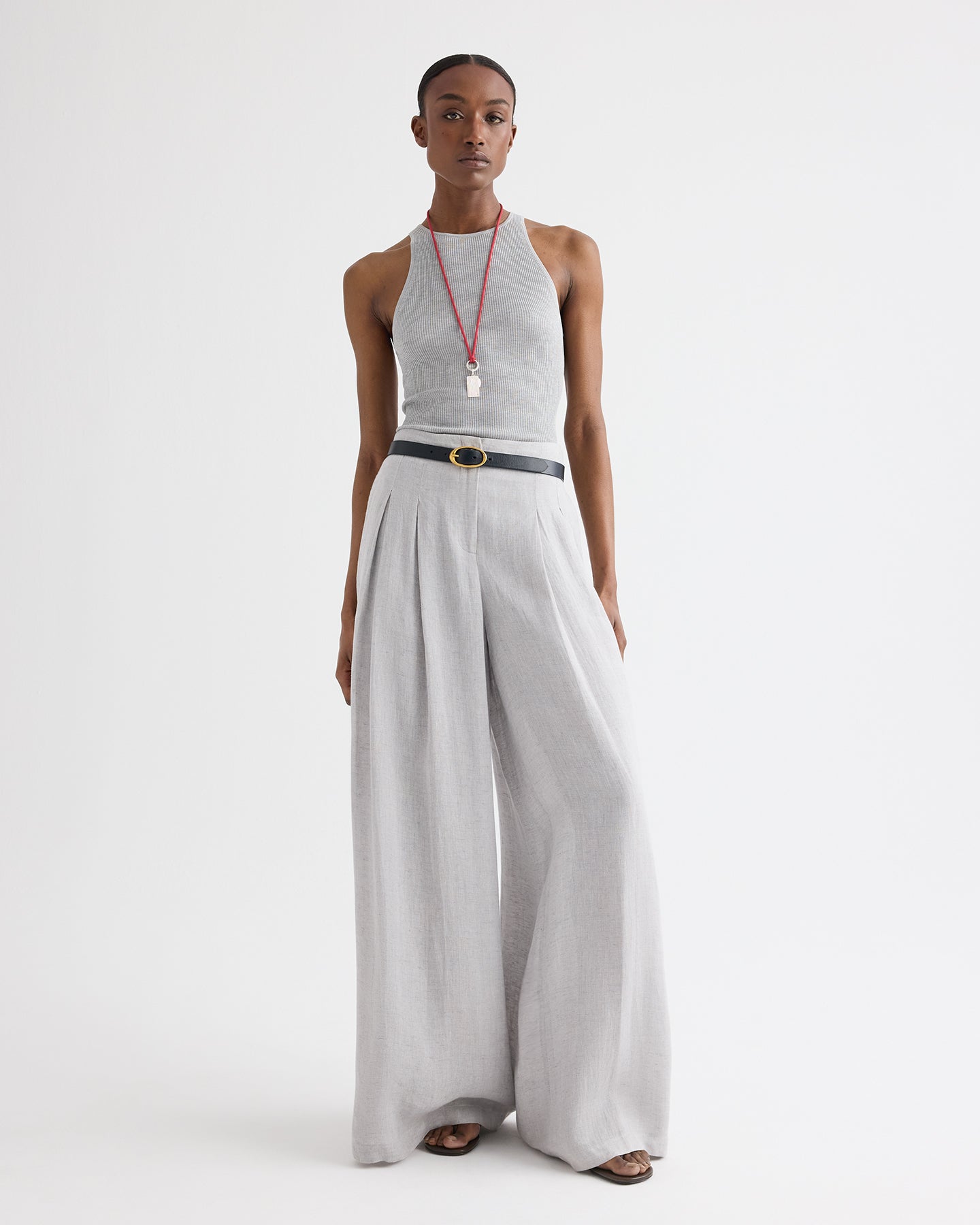 TWP Light heather grey Harbor Tank in Viscose Silk view 3